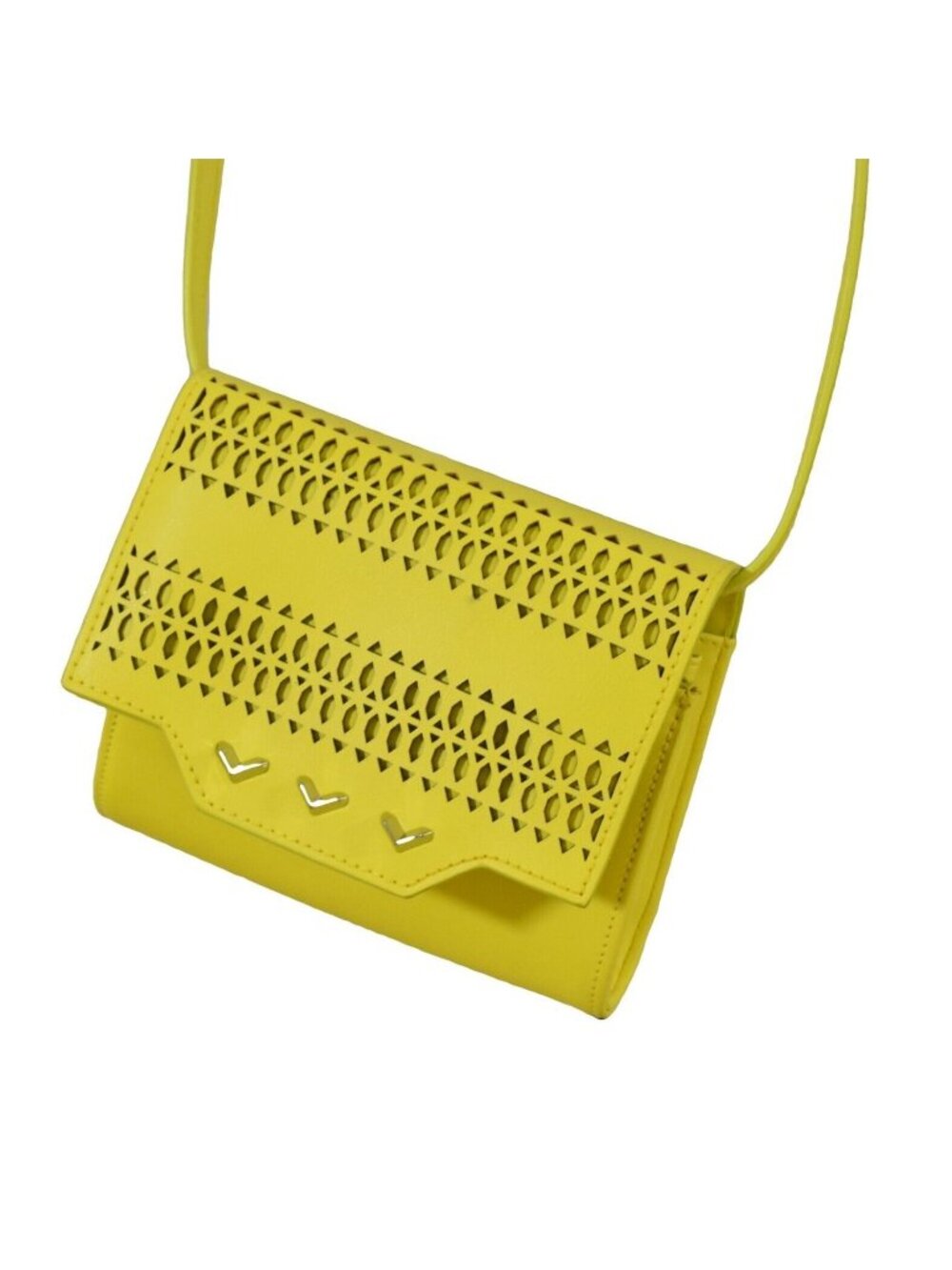 Stella and Dot Sidekick Crossbody Clutch Handbag Purse Yellow Cutout Eyelet Boho